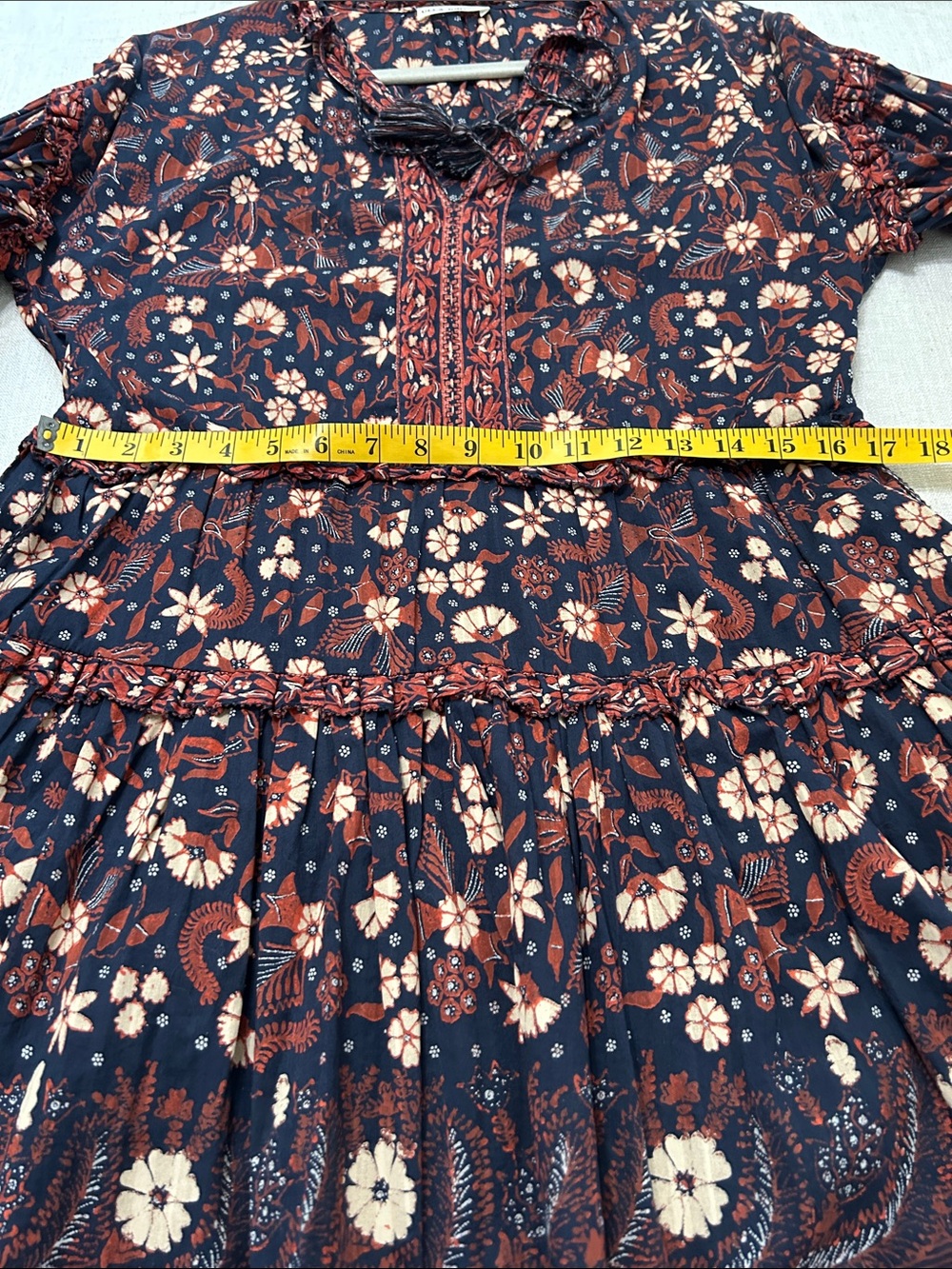 Ulla Johnson Marigold Dress Floral Mini Bohemian Tassel Tiered Babydoll Size 4 - Picture 14 of 16